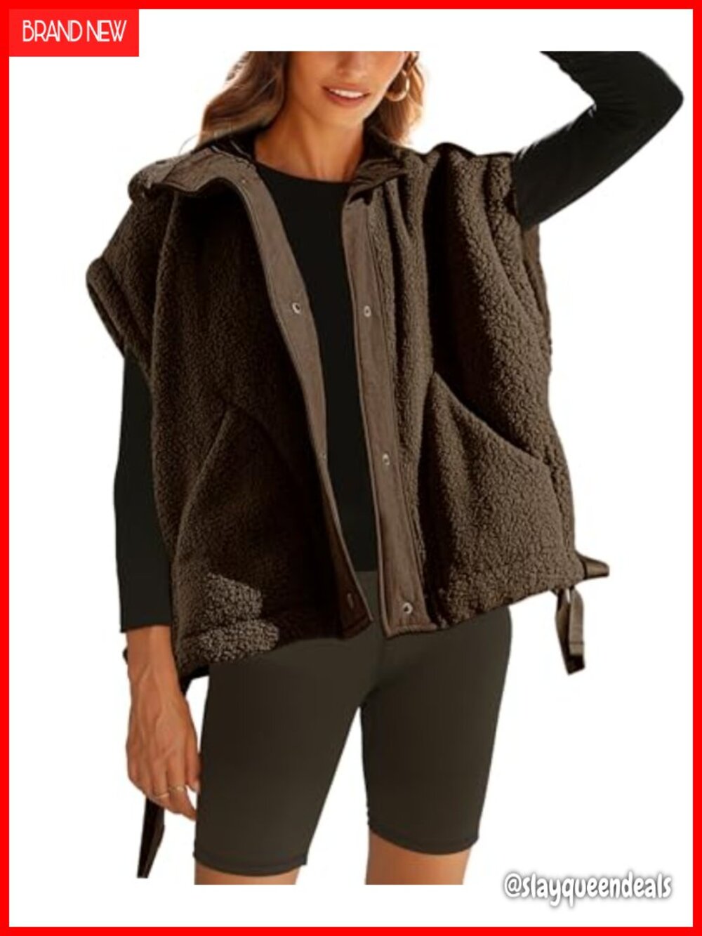 Oversized Fuzzy Fleece Vest Sleeveless Sherpa Jacket with Pockets